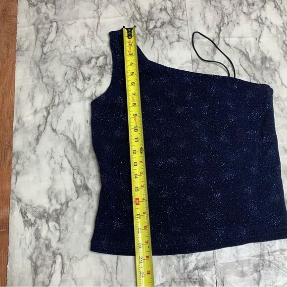 Y2K 2 Piece Skirt Top Formal Set Navy Blue Sparkle Stretch Top size 11 - Picture 11 of 11
